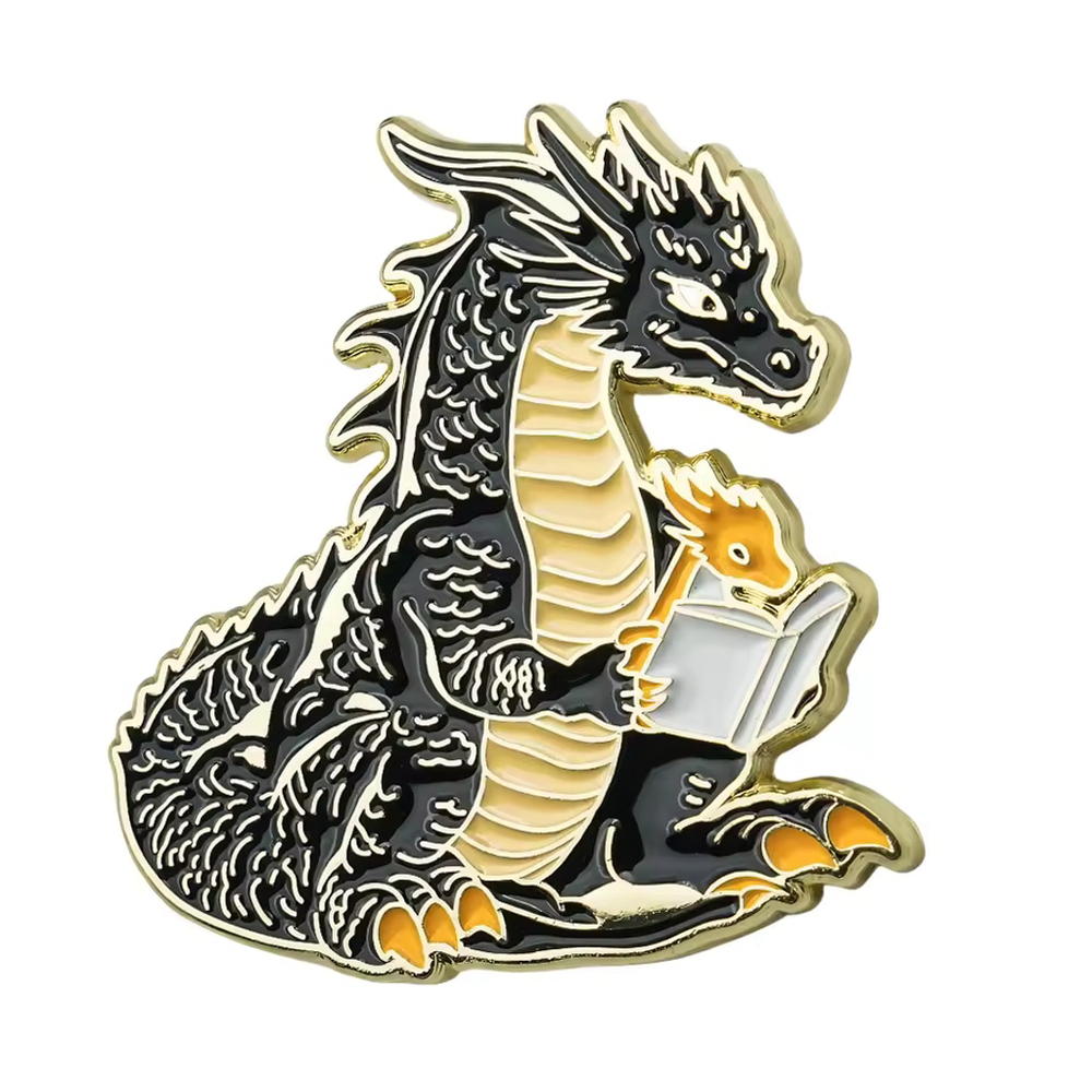 Fourth Wing Romantasy Book Lover Dragon Reading Book Enamel Pin